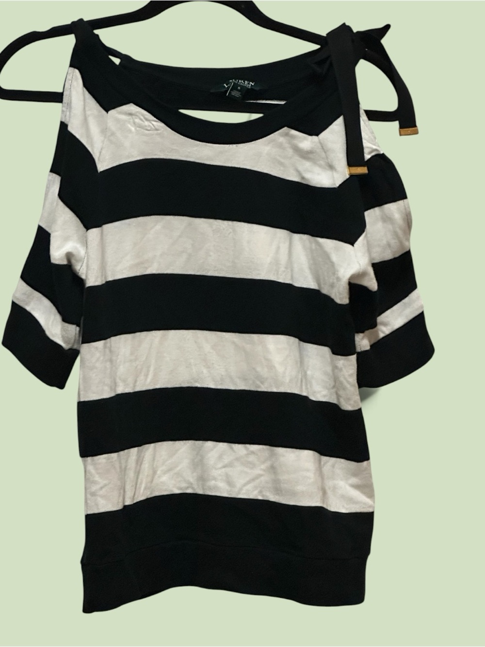 Lauren Ralph Lauren Black & White Striped Cold-Shoulder Top